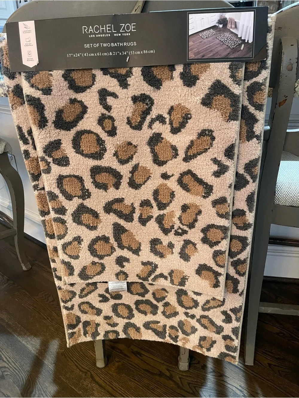 Rachel Zoe Bath Mat Set - Leopard - 17”x24” & 21”x34” Brand New